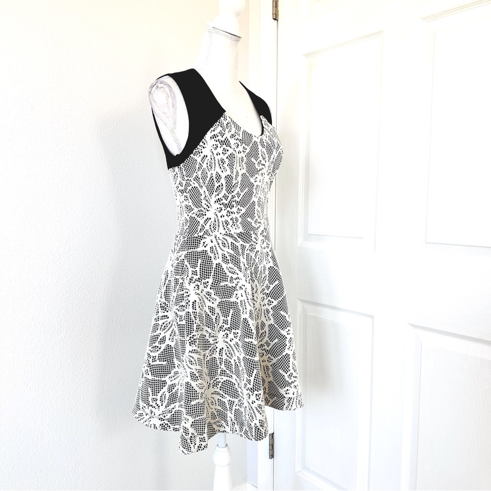 NWT Lace Fit & Flare Dress Sleeveless Black White XS